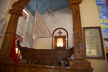 India. Kokkamamngalam syro-malabar catholic church, one of the 8 said to have been founded by saint thomas. Altar shows wooden model of ship in which he arrived. In the footsteps of saint thomas: visiting the eight churches founded by the apostle in kerala after he arrived in 52 ad