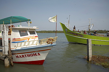 India. Boats at the pontifical mar thoma shrine at azhicode. Kerala. In the footsteps of saint thomas: visiting the eight churches founded by the apostle in kerala after he arrived in 52 ad