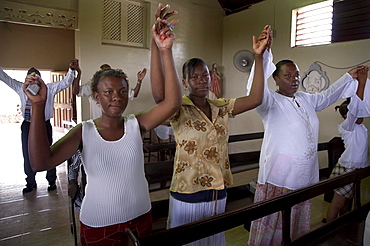 Jamaica. Congregation during sunday mass in the catholic church at seaford town