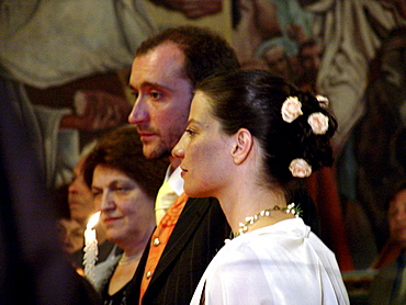 Wedding, bulgaria. Wedding ceremony inside the byzantine catholic assumption church, sofia