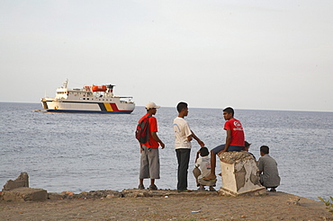 East timor. Ferry from dili viewed from the beach at oecussi-ambeno