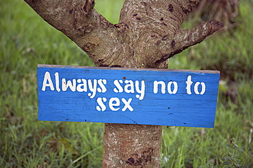 Uganda the kyayaaye roman catholic primary school in kayunga district. say no to sex sign