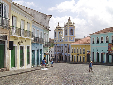 Street scene, brazil. Colonial architecture of pelourinho, salvador de bahia