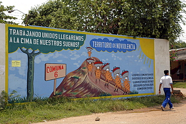 Colombia mural in a neighbourhood of barrancabermeja declaring itself a zone of non violence. The town is one of the most violent in the country.