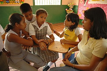 Colombia extra-curricular seminar in a middle school at la paz, barrancabermeja, in which children discuss violence in their community, and their personal experiences. Many had witnessed killings and dead bodies at close range. The seminars are organised by dni, international defense of children. Their town is one of the most violent in colombia