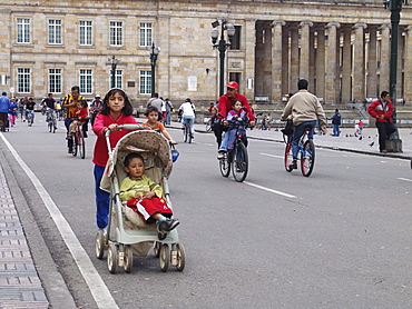 Colombia sunday in la candelaria, bogota, when the streets are closed to motor traffic and opened for cyclists until 2 pm