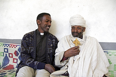 Ethiopia two priests of wutafa, tigray, the catholic geez rite abba haile maryam tesefaye (left) with the married orthodox priest keshy gebre tsadik (right). An ecumenical image