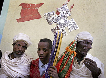 Ethiopia old men at the abuna garmina monastery during the visit of the patriarch, abuna paulos