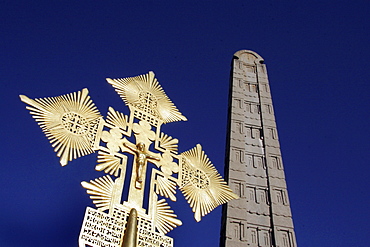 Ethiopia the maryam feast, feast of mary, at axum. Ethiopian cross and the stela of king ezana