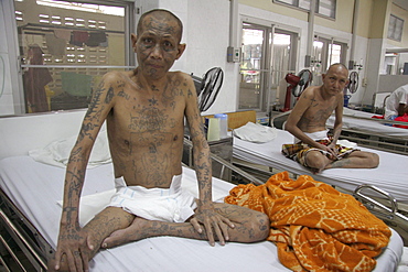 Thailand hiv+ patients in an aids hospice at a buddhist temple in lopburi