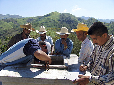 Honduras local community members working on a new water system for their village. Agua caliente, near copan