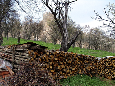 Macedonia (the former yugoslav republic of macedonia, fyrm) woodpile near castle. The town of ohrid on the shore of lake ohrid