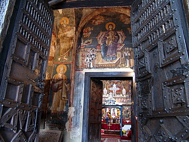 Macedonia (the former yugoslav republic of macedonia, fyrm) main entrance of the orthodox church of saint clement, ohrid