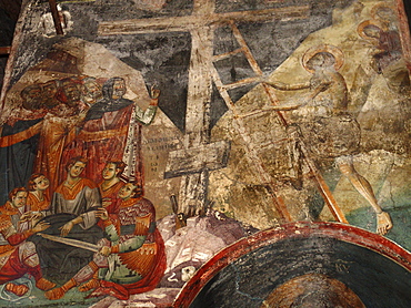 Macedonia (the former yugoslav republic of macedonia, fyrm) 13th century frescoes inside the orthodox church of saint clement, ohrid