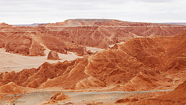 A geological formation known as the Flaming Cliffs where Andrew Shapman expedition discovered the first dinosaurs eggs, Mongolia, Central Asia, Asia