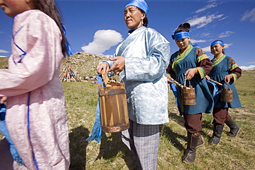 Horse milk is sprinkled into the four directions, as offerings to the nature spirits of the area, the sadak, or ?owners Of the earth.? Sometimes vodka is used instead, or as well. Milk is sacred to the mongol shamans, who believe that life on earth is descended from beings who originally came here on winged horses. Here two young female shamans make the offering in a ritual manner. Countryside mongols make this offering every morning on waking up; they usually also offer smoke, that the wind carries around the world as a prayer for harmony and prosperity. 13th century national park, tov province, mongolia. 13th century national park comprises chinggis khan's giant statue museum and live museum "town from 13 century". The ancient nomadic mini kingdom is located in the distance of 130 km east of ulaanbaatar in area of erdene zuu of tov province. It takes 2 hours driving on paved road. In the live 13th century kingdom one will see and experience the authentic lifestyle of mongols, who were lived in powerful mongol empire?s Period. This place gives you a same feeling that famous traveler marco polo and william rubruck felt once upon time