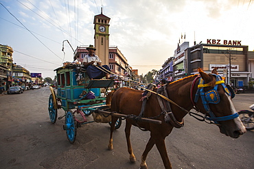 Downtown Pyin Oo Lwin centered by Purcell Tower, a British Clock tower built in 1936, Pyin Oo Lwin, Myanmar (Burma), Asia