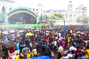 Thingyan, Burmese New Year Water Festival celebration in Yangon (Rangoon), Myanmar (Burma), Asia