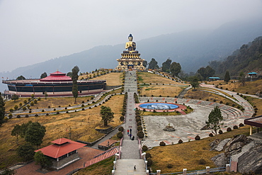 The Buddha Park of Ravangla (Tathagata Tsal) with 130-foot high statue of the Buddha, situated near Rabong, Sikkim, India, Asia