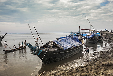 The ferry, the only mode of transport for all sorts of commodities in and out of Majuli Island, Brahmaputra River, Assam, India, Asia