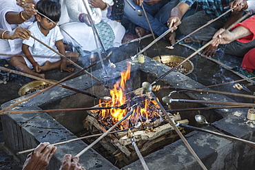 Hawan (offering to fire god) at Karbi Anglong District Brahma Dharma Jyoti Mondir, Langhin Manikpur, Assam, India, Asia