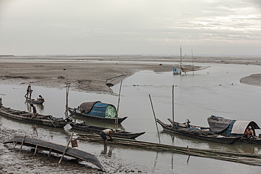 The ferry, the only mode of transport for all sorts of commodities in and out of Majuli Island, Brahmaputra River, Assam, India, Asia