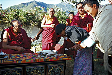 Trulshig rinpoche, blesses. Tulshig rinpoche blesses. Tulshig rimpoche s followers believe that he, like many other lamas, reassumes a human body after death in order to return to disciples. previous incarnation of tulshig rimpoche spent several years at dzarongpu monastery (highest monastery in world located at 16,500â€šÃ„Ã´ within sight of northern side of mt everest) served as of ngawong tenzin teachers. He promised to return in next life, so at tulshig s death ngawong tenzin norbu sought found reincarnation. current tulshig rimpoche then came to monastery studied with ngawong tenzin norbu. relationship between teacher student, in which a teacher returns to study from former student, maintains lineage over generations. Bhutan