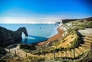 Durdle Door under the stars, Jurassic Coast, UNESCO World Heritage Site, Dorset, England, United Kingdom, Europe