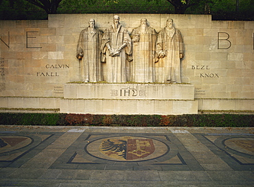 Statues of Calvin, Knox, Farel and Beze on Reformation Monument, Geneva, Switzerland, Europe