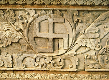 Relief of swastika, an old Hindu symbol, temple of Goa Lawah, east of Klungkung, Bali, Indonesia, Southeast Asia, Asia