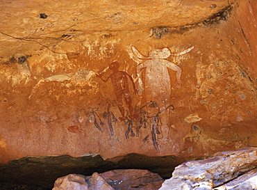 Aboriginal painted figures of varied periods, over-painted, near King Edward River, Kulumburu Road, Kimberley, Western Australia, Australia