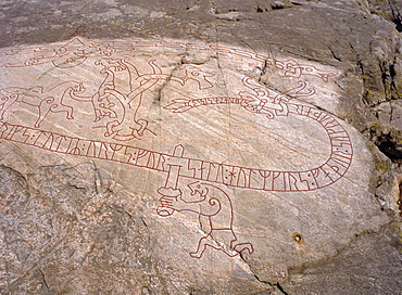 Rune stone (1040 AD) ref Sigurd 'Dragon Killer'.  Sundbyholm, Near Eskilstuna, Sodermanlandslan, Sweden