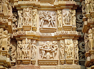 Erotic sculptures on the west side, Kandariya Mahadev Temple, Western Group, Khajuraho, Madhya Pradesh State, India
