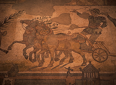 Mosaic of the Great Hunt, dating from the 4th century AD, Villa Romana del Casale, near Piazza Armerina, Sicily, Italy, Europe