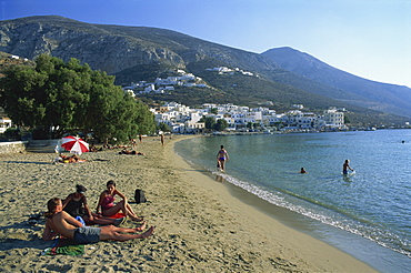 Beach and village of Egiali, Amorgos, Cyclades, Greek Islands, Greece, Europe