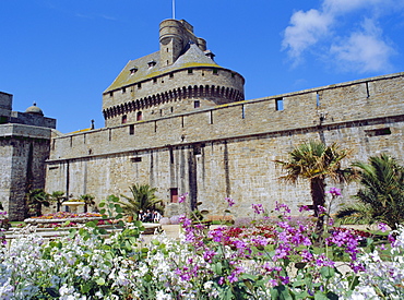 City walls near Porte St. Vincent in the old town of St. Malo, Brittany, France