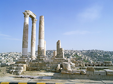 Columns of a Roman temple, probably of Hercules, dating from 161-166 AD, on the Citadel at Amman, Jordan, Middle East