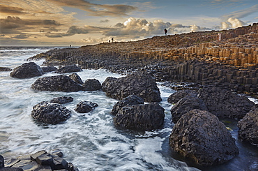 An evening view of the Giant's Causeway, UNESCO World Heritage Site, County Antrim, Ulster, Northern Ireland, United Kingdom, Europe