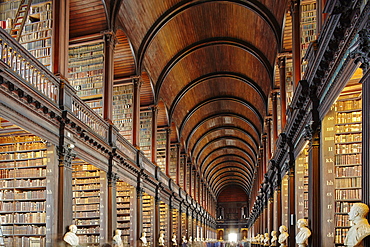 The Long Room in the library of Trinity College, Dublin, Republic of Ireland, Europe