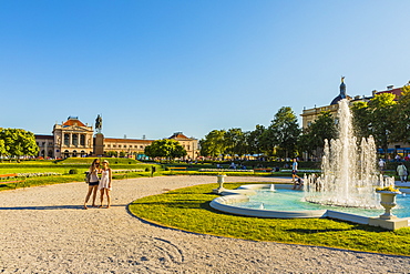 Fountain in King Tomislav Square, Zagreb, Croatia, Europe