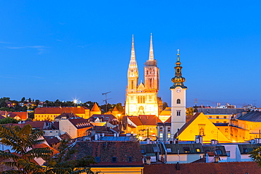 View of Cathedral of the Assumption of the Blessed Virgin Mary at night, Zagreb, Croatia, Zagreb, Croatia, Europe