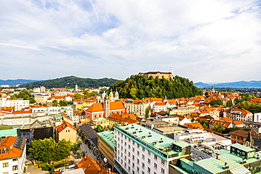 View of Ljubljana old town and Castle, Ljubljana, Slovenia, Europe