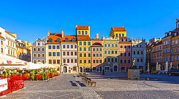 Old Town Market Square and the Warsaw Mermaid, UNESCO World Heritage Site, Old Town, Warsaw, Poland, Europe