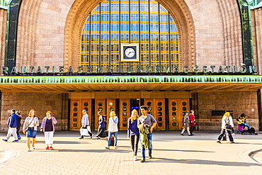 Entrance to Helsinki Train Station in Helsinki, Uusimaa, Finland, Europe