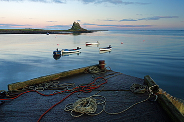 Sunset at Lindisfarne Castle, Holy Island, Northumberland, England, United Kingdom, Europe