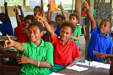 Grade 3 class at Gaulim Demonstration School in East New Britain during a phonics lesson, Papua New Guinea, Pacific