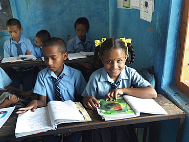 11 year-old Kamala at Himalaya Lower Secondary School in Tallagauganganda in Kaski district of Nepal, Asia