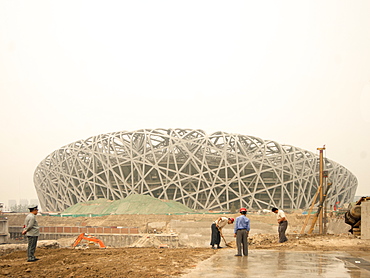 Building the Birds Nest Olympic stadium, Beijing, China, Asia