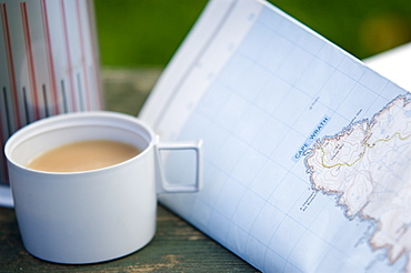 Tea and walkers map with flask, United Kingdom, Europe