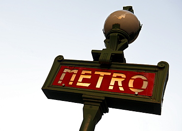 Paris Metro sign, Paris, France, Europe